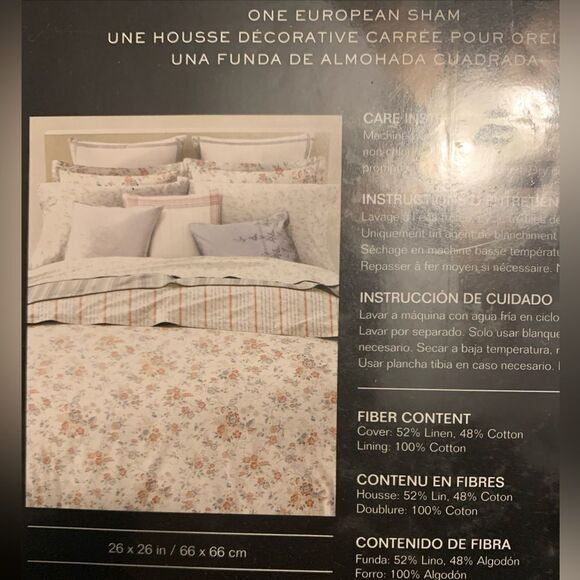 LAUREN RALPH LAUREN Carolyne Frame Euro Sham $135 Off White Gray Linen Cotton - Picture 4 of 4